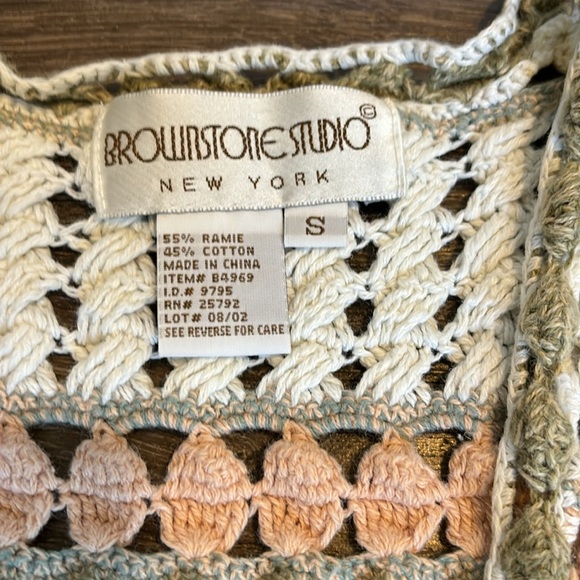 Crocheted Cardigan Sweater Multicolor Button Down Short Sleeve - Picture 2 of 3